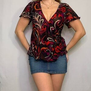 Sag Harbor Funky Wrap V-Neck Womens Short Sleeve Blouse Top